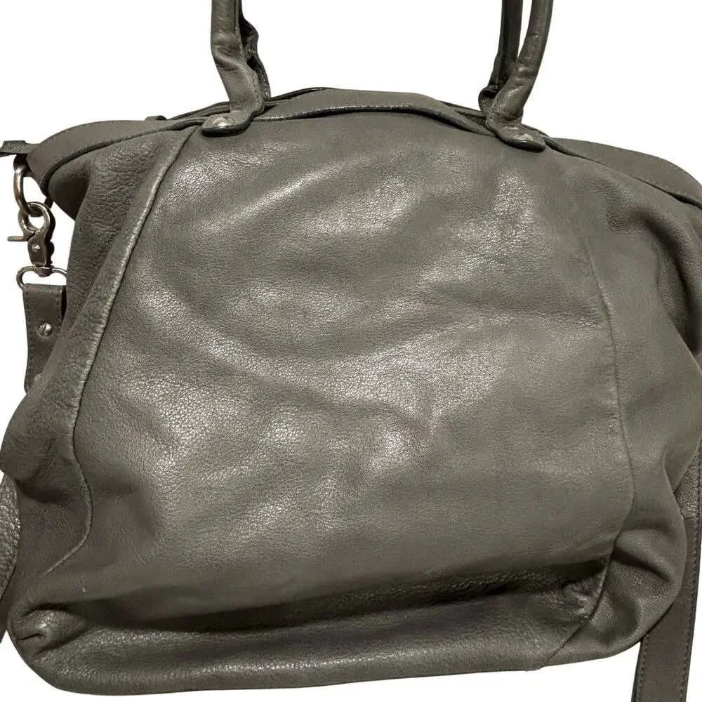 Garnet Hill Purse Gray Leather Made in Italy slouchy 2-way shoulder bag satchel